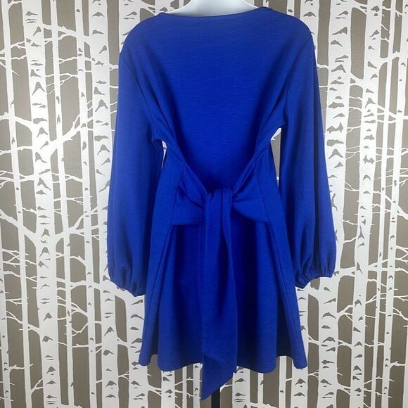NEW Tie Waist Balloon Sleeve Textured Knit Dress Cobalt Blue 2XL - Picture 5 of 11